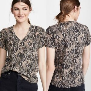 Veronica Beard Casey V-Neck Snake Skin Print Python Top Short Sleeve Size XS Tee
